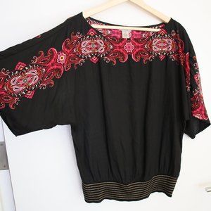 95% Silk boat neck kimono sleeve metallic waist to